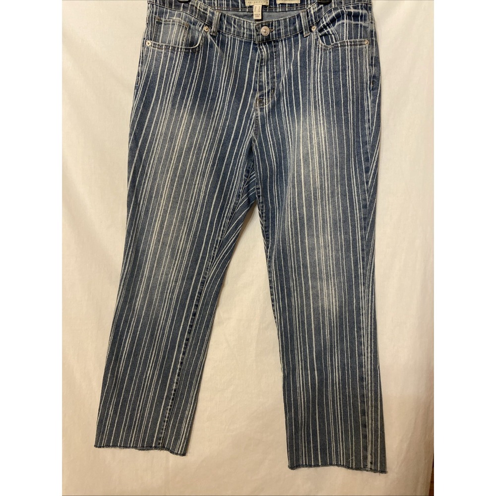 Denim Striped Jeans LOGO Straight Sz 14  Artsy GrannyCore Light Wash Comfy